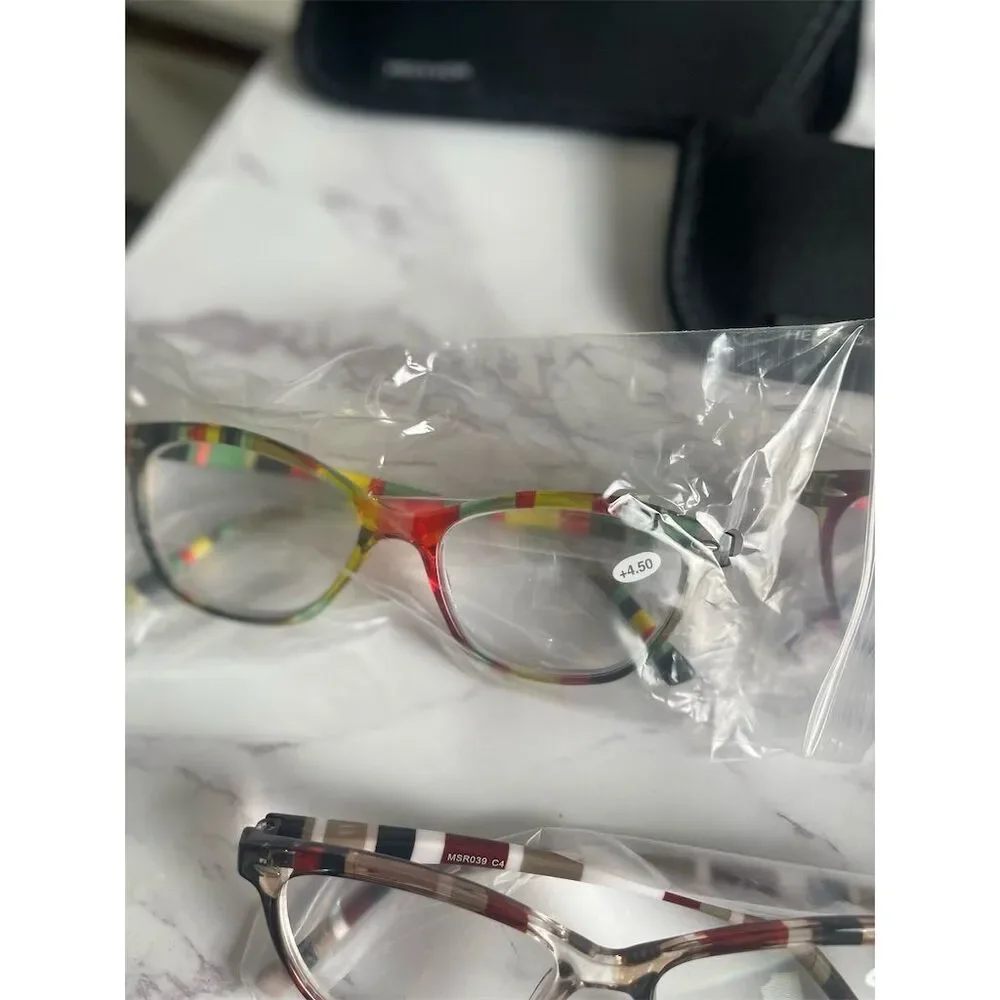 HEEYYOK Women's‎ Cat Eye Reading Glasses 4.50Pack Colorful Patterns